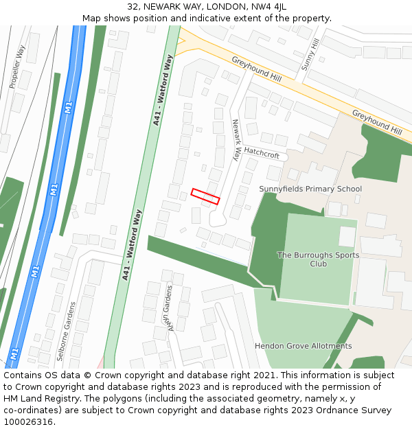 32, NEWARK WAY, LONDON, NW4 4JL: Location map and indicative extent of plot