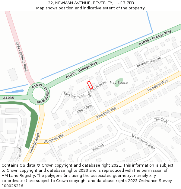 32, NEWMAN AVENUE, BEVERLEY, HU17 7FB: Location map and indicative extent of plot