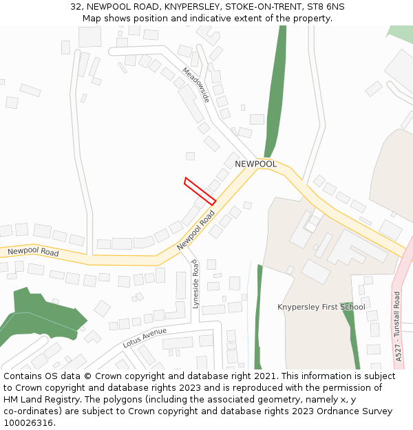 32, NEWPOOL ROAD, KNYPERSLEY, STOKE-ON-TRENT, ST8 6NS: Location map and indicative extent of plot