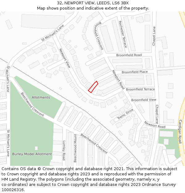 32, NEWPORT VIEW, LEEDS, LS6 3BX: Location map and indicative extent of plot