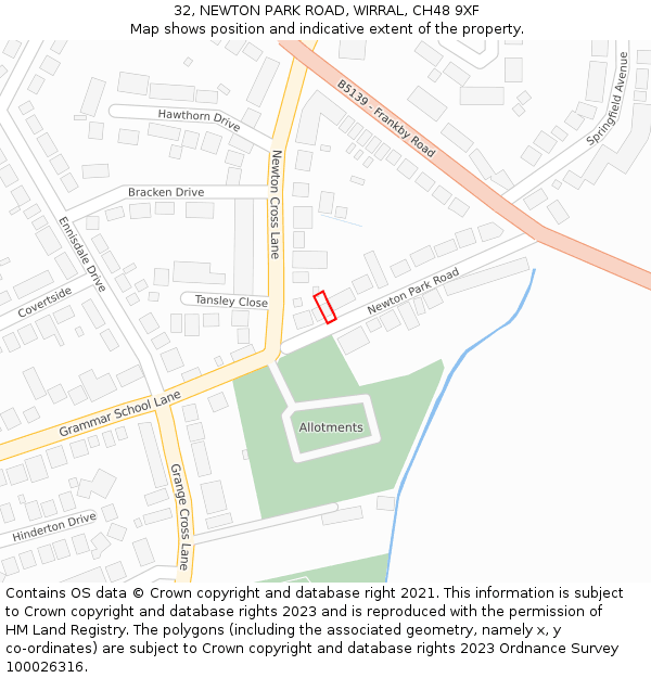 32, NEWTON PARK ROAD, WIRRAL, CH48 9XF: Location map and indicative extent of plot