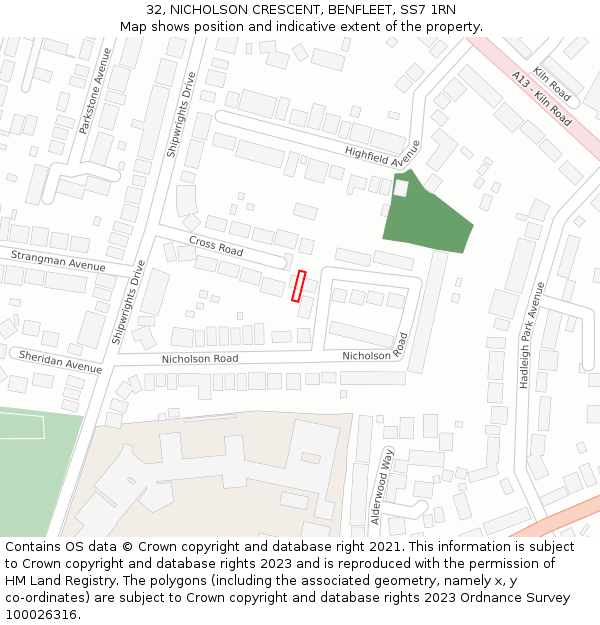 32, NICHOLSON CRESCENT, BENFLEET, SS7 1RN: Location map and indicative extent of plot