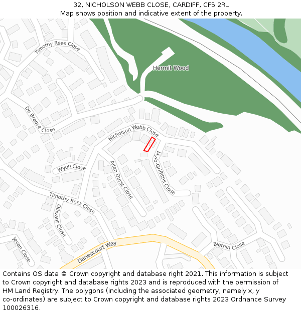 32, NICHOLSON WEBB CLOSE, CARDIFF, CF5 2RL: Location map and indicative extent of plot