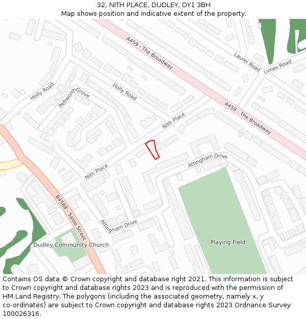 32, NITH PLACE, DUDLEY, DY1 3BH: Location map and indicative extent of plot