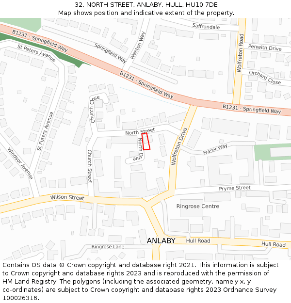 32, NORTH STREET, ANLABY, HULL, HU10 7DE: Location map and indicative extent of plot