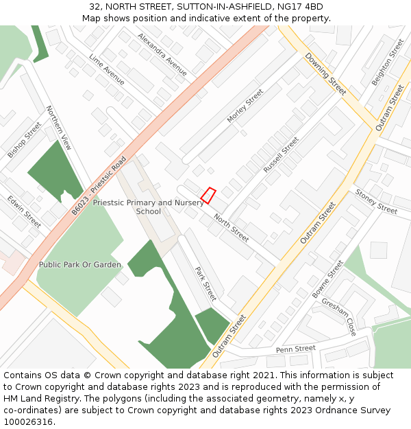 32, NORTH STREET, SUTTON-IN-ASHFIELD, NG17 4BD: Location map and indicative extent of plot