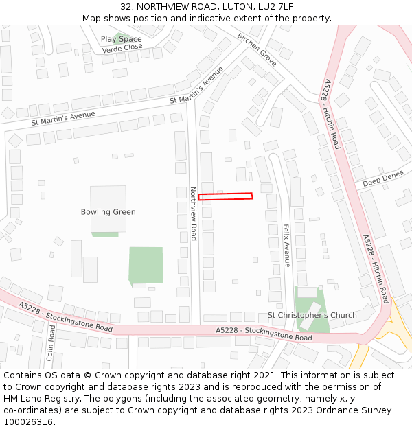 32, NORTHVIEW ROAD, LUTON, LU2 7LF: Location map and indicative extent of plot