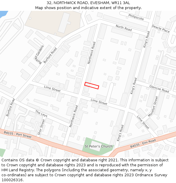 32, NORTHWICK ROAD, EVESHAM, WR11 3AL: Location map and indicative extent of plot