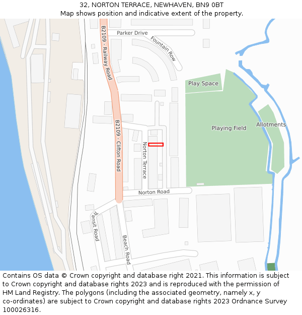 32, NORTON TERRACE, NEWHAVEN, BN9 0BT: Location map and indicative extent of plot