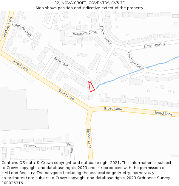 32, NOVA CROFT, COVENTRY, CV5 7FJ: Location map and indicative extent of plot