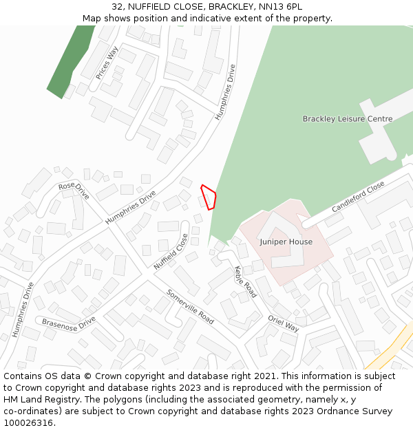 32, NUFFIELD CLOSE, BRACKLEY, NN13 6PL: Location map and indicative extent of plot