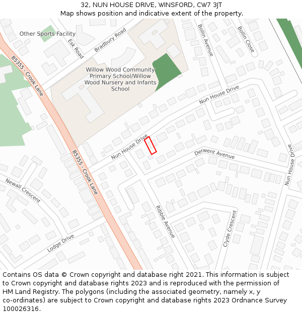 32, NUN HOUSE DRIVE, WINSFORD, CW7 3JT: Location map and indicative extent of plot