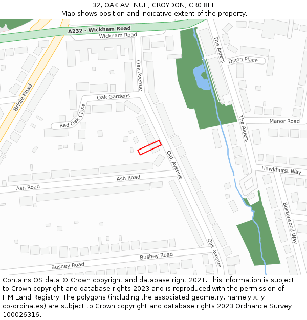 32, OAK AVENUE, CROYDON, CR0 8EE: Location map and indicative extent of plot