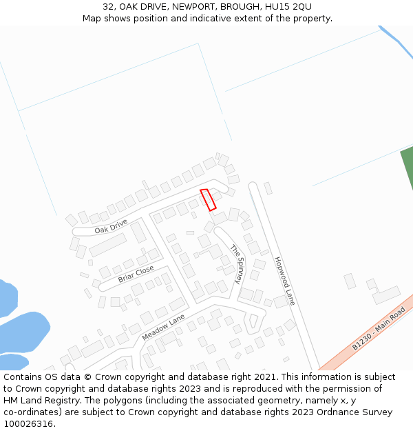 32, OAK DRIVE, NEWPORT, BROUGH, HU15 2QU: Location map and indicative extent of plot