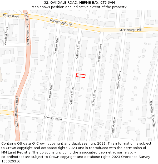 32, OAKDALE ROAD, HERNE BAY, CT6 6AH: Location map and indicative extent of plot