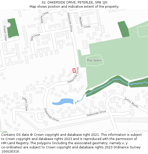 32, OAKERSIDE DRIVE, PETERLEE, SR8 1JN: Location map and indicative extent of plot