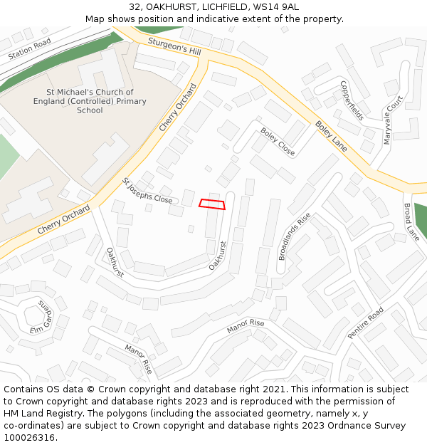 32, OAKHURST, LICHFIELD, WS14 9AL: Location map and indicative extent of plot