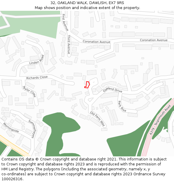 32, OAKLAND WALK, DAWLISH, EX7 9RS: Location map and indicative extent of plot