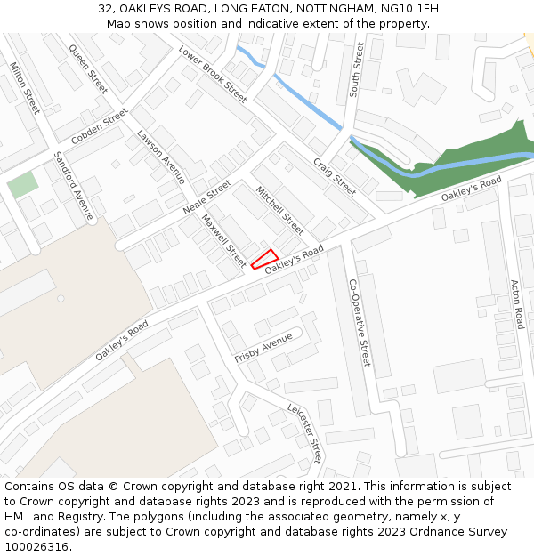 32, OAKLEYS ROAD, LONG EATON, NOTTINGHAM, NG10 1FH: Location map and indicative extent of plot