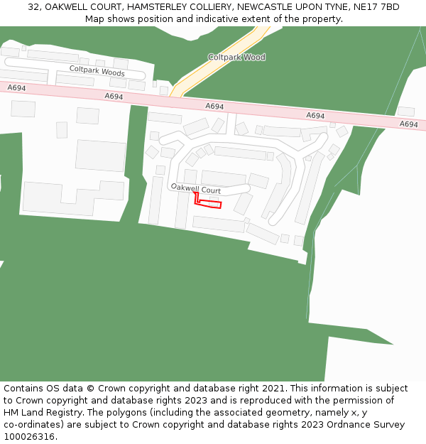 32, OAKWELL COURT, HAMSTERLEY COLLIERY, NEWCASTLE UPON TYNE, NE17 7BD: Location map and indicative extent of plot