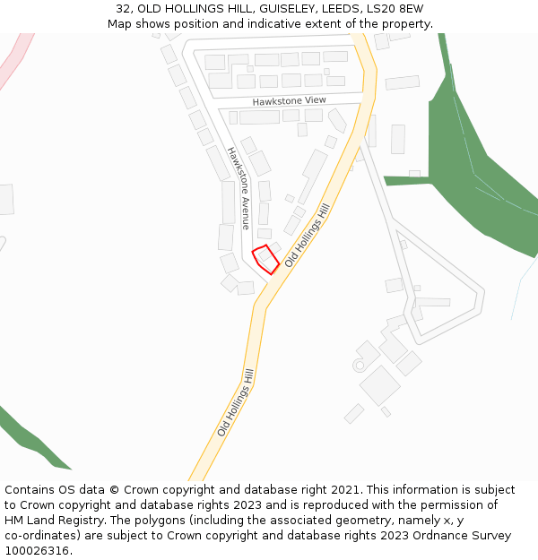 32, OLD HOLLINGS HILL, GUISELEY, LEEDS, LS20 8EW: Location map and indicative extent of plot