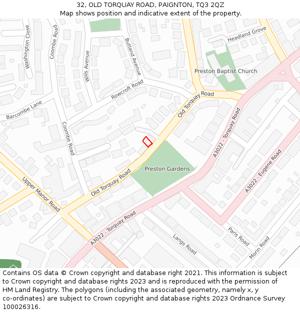 32, OLD TORQUAY ROAD, PAIGNTON, TQ3 2QZ: Location map and indicative extent of plot