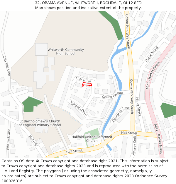 32, ORAMA AVENUE, WHITWORTH, ROCHDALE, OL12 8ED: Location map and indicative extent of plot