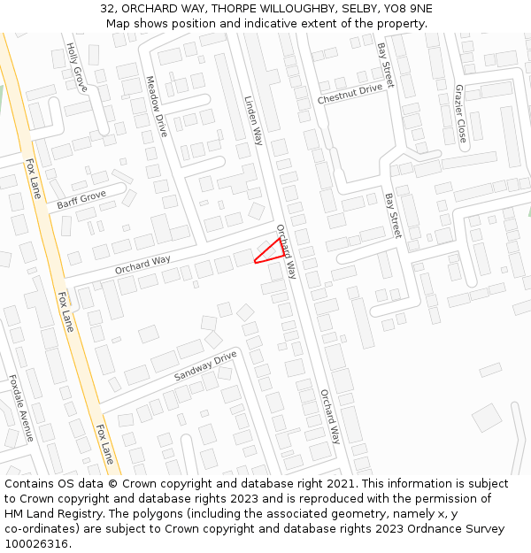 32, ORCHARD WAY, THORPE WILLOUGHBY, SELBY, YO8 9NE: Location map and indicative extent of plot