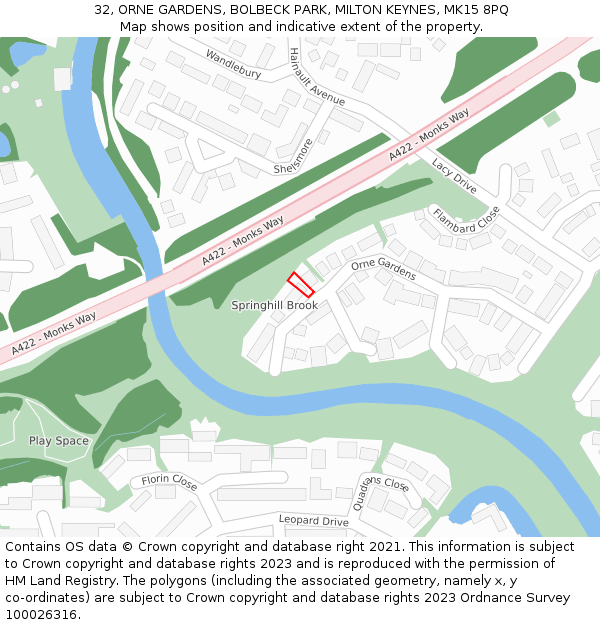 32, ORNE GARDENS, BOLBECK PARK, MILTON KEYNES, MK15 8PQ: Location map and indicative extent of plot