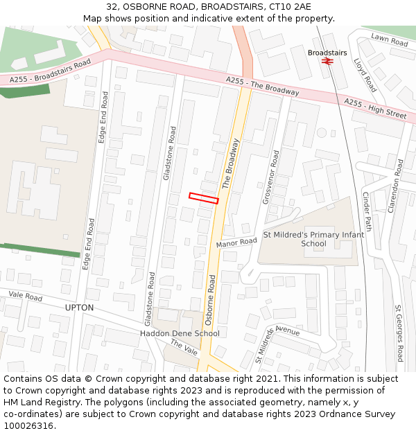 32, OSBORNE ROAD, BROADSTAIRS, CT10 2AE: Location map and indicative extent of plot
