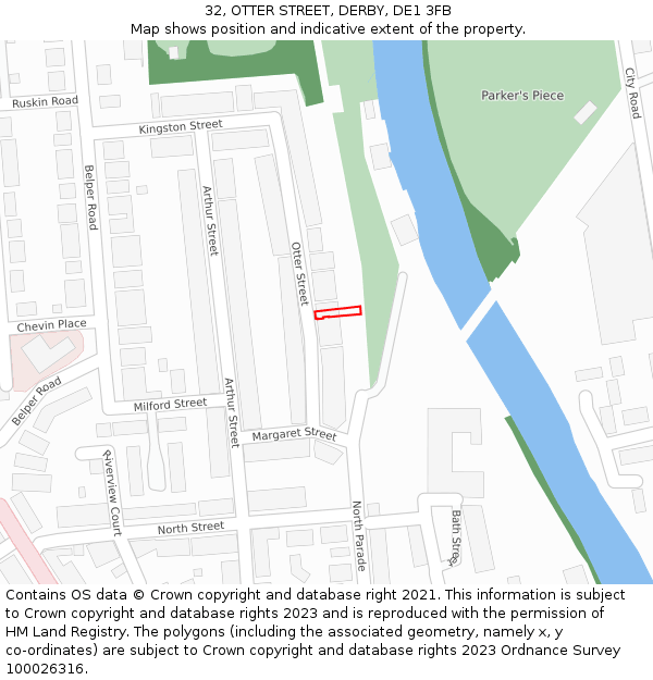 32, OTTER STREET, DERBY, DE1 3FB: Location map and indicative extent of plot