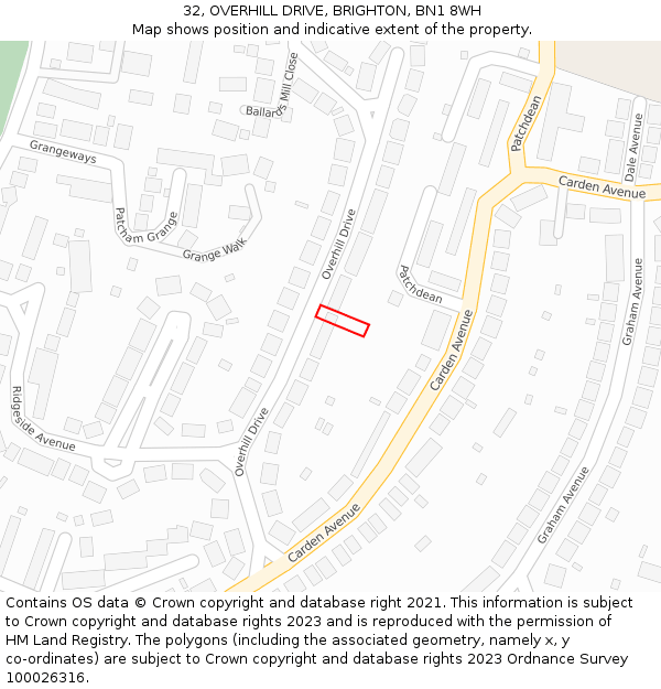 32, OVERHILL DRIVE, BRIGHTON, BN1 8WH: Location map and indicative extent of plot