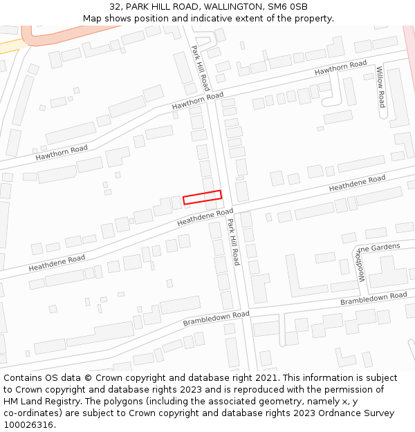 32, PARK HILL ROAD, WALLINGTON, SM6 0SB: Location map and indicative extent of plot