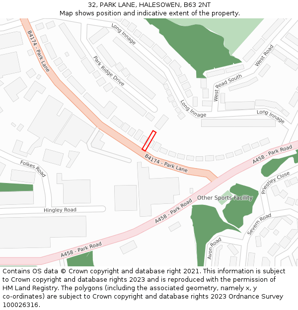 32, PARK LANE, HALESOWEN, B63 2NT: Location map and indicative extent of plot