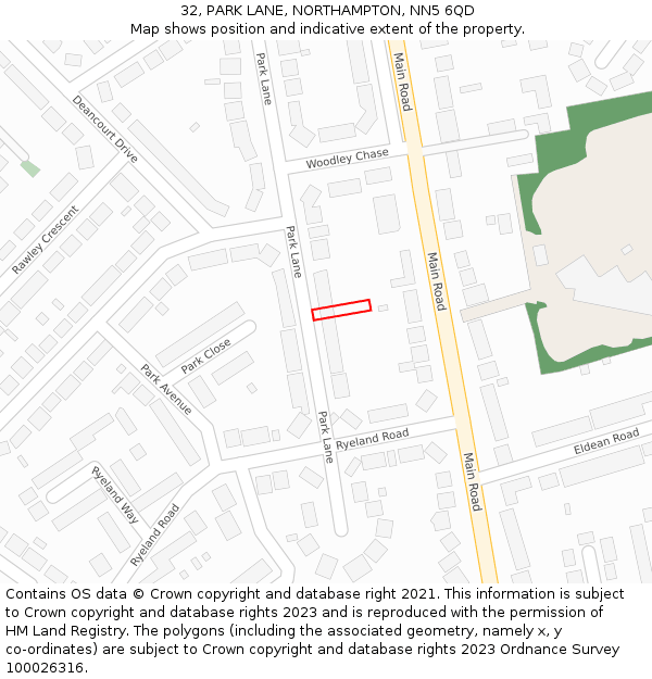 32, PARK LANE, NORTHAMPTON, NN5 6QD: Location map and indicative extent of plot