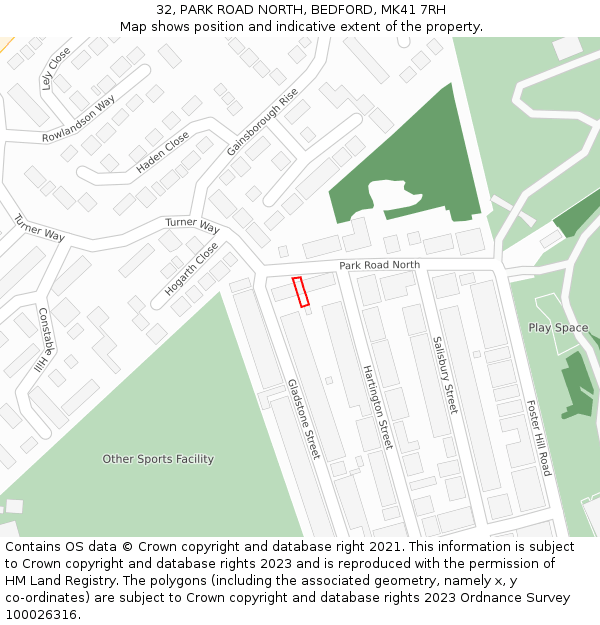 32, PARK ROAD NORTH, BEDFORD, MK41 7RH: Location map and indicative extent of plot