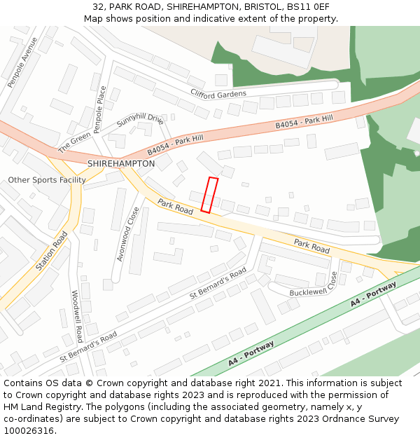 32, PARK ROAD, SHIREHAMPTON, BRISTOL, BS11 0EF: Location map and indicative extent of plot