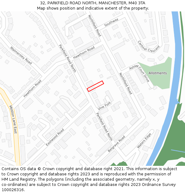 32, PARKFIELD ROAD NORTH, MANCHESTER, M40 3TA: Location map and indicative extent of plot