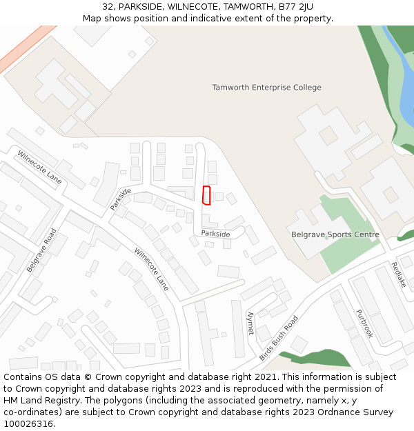 32, PARKSIDE, WILNECOTE, TAMWORTH, B77 2JU: Location map and indicative extent of plot