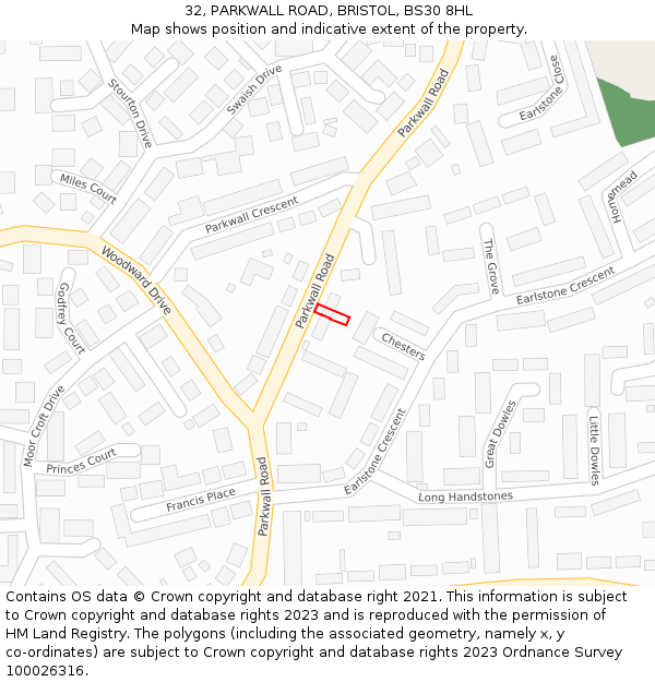 32, PARKWALL ROAD, BRISTOL, BS30 8HL: Location map and indicative extent of plot