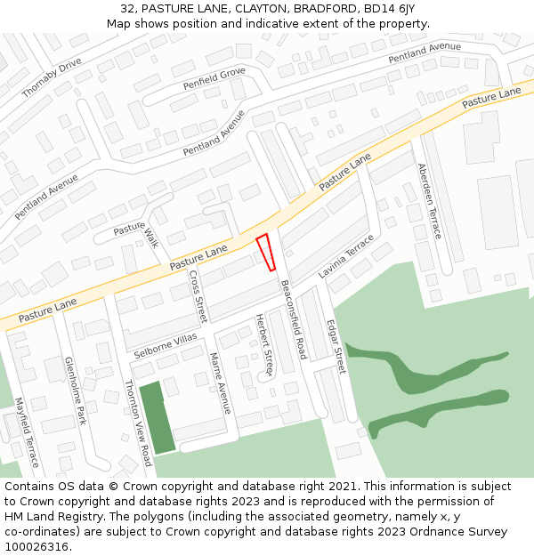 32, PASTURE LANE, CLAYTON, BRADFORD, BD14 6JY: Location map and indicative extent of plot