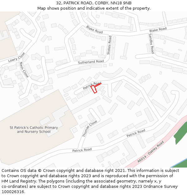 32, PATRICK ROAD, CORBY, NN18 9NB: Location map and indicative extent of plot