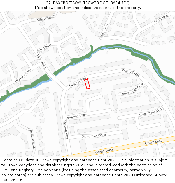 32, PAXCROFT WAY, TROWBRIDGE, BA14 7DQ: Location map and indicative extent of plot