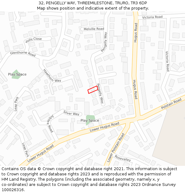 32, PENGELLY WAY, THREEMILESTONE, TRURO, TR3 6DP: Location map and indicative extent of plot