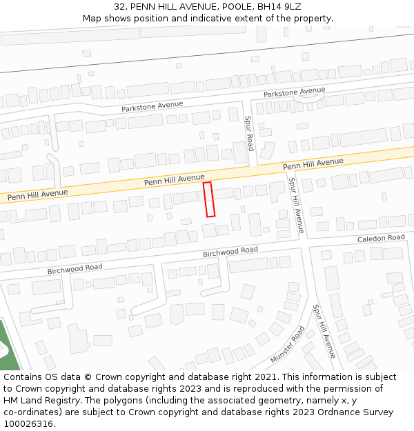 32, PENN HILL AVENUE, POOLE, BH14 9LZ: Location map and indicative extent of plot