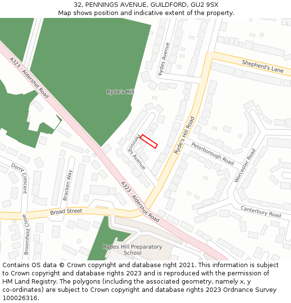 32, PENNINGS AVENUE, GUILDFORD, GU2 9SX: Location map and indicative extent of plot