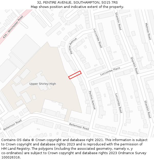 32, PENTIRE AVENUE, SOUTHAMPTON, SO15 7RS: Location map and indicative extent of plot