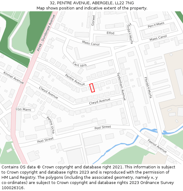 32, PENTRE AVENUE, ABERGELE, LL22 7NG: Location map and indicative extent of plot