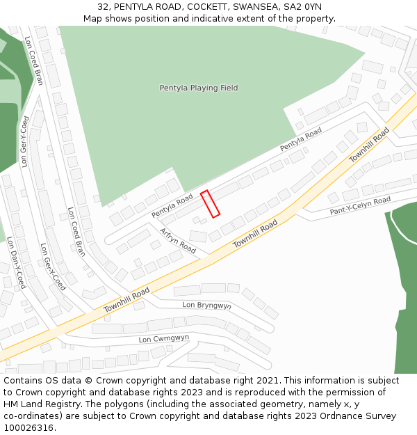 32, PENTYLA ROAD, COCKETT, SWANSEA, SA2 0YN: Location map and indicative extent of plot