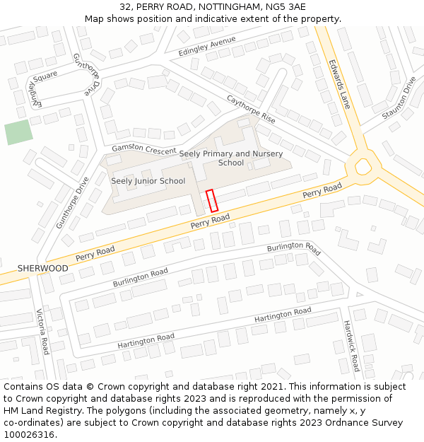 32, PERRY ROAD, NOTTINGHAM, NG5 3AE: Location map and indicative extent of plot